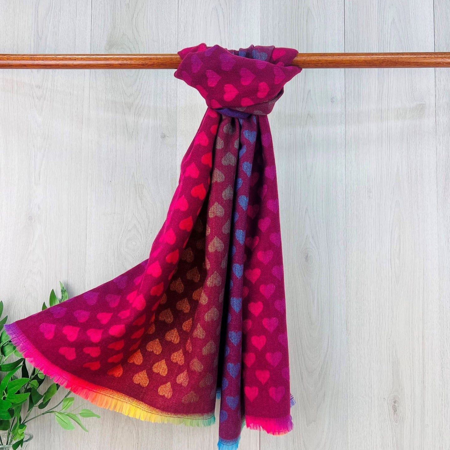 Burgundy Ladies Heart Patterned Scarf
