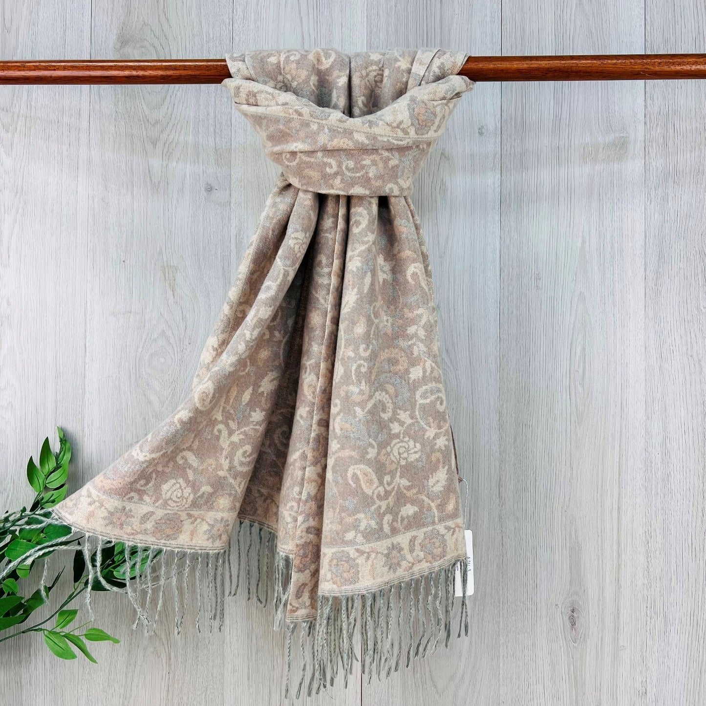 Ladies Camel Floral Patterned Scarf