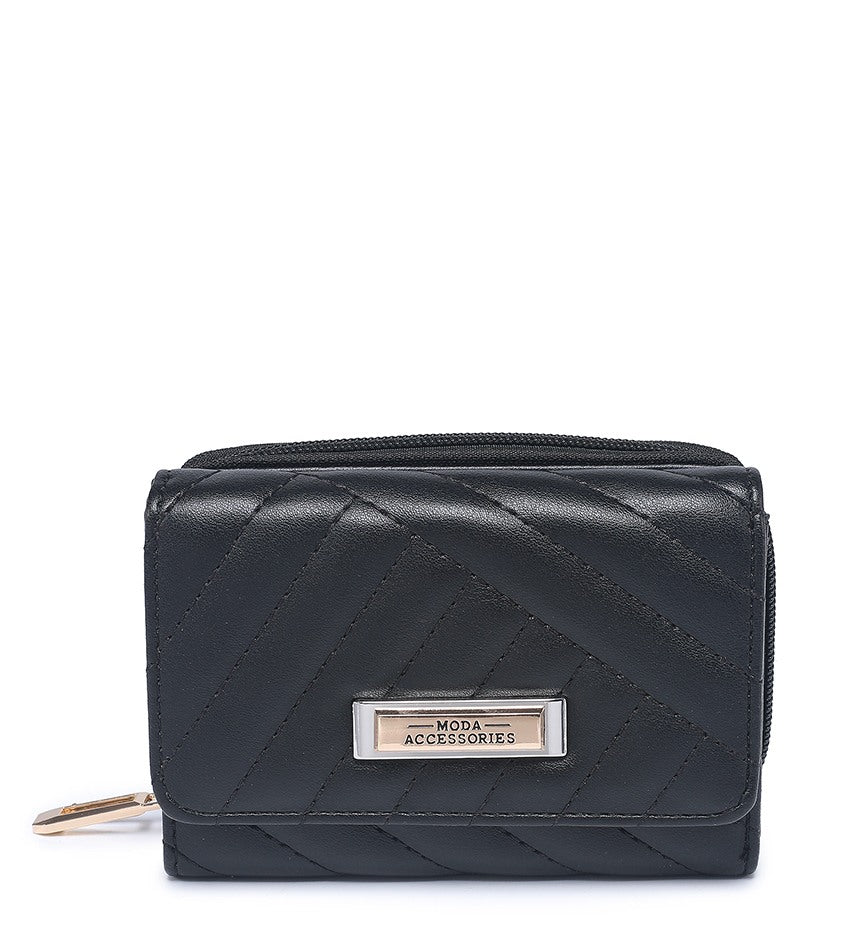 Small Black Ladies Purse with Stitched Detailing