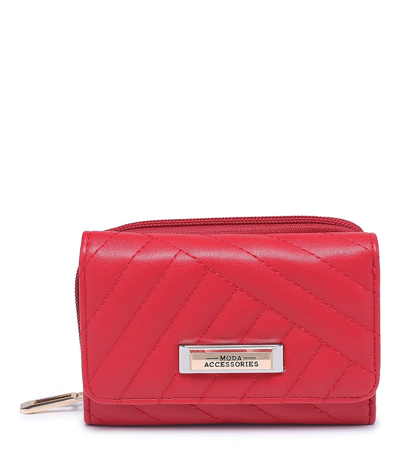 Small Red Ladies Purse with Stitched Detailing