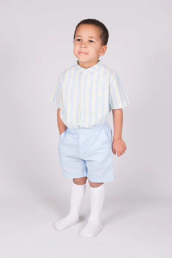 Boys Two Piece Outfit with Blue Shorts and Striped Granda Shirt 10434a