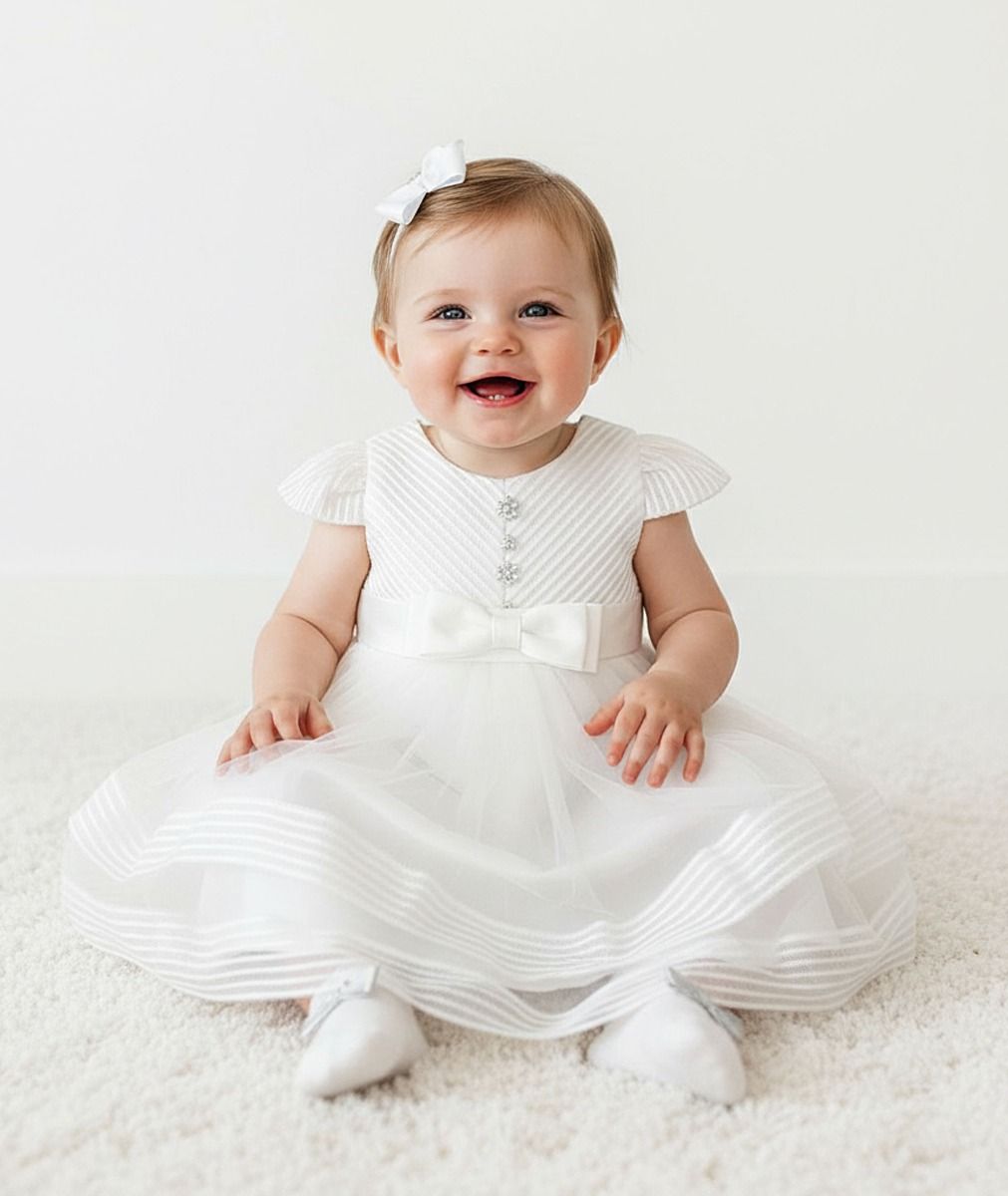 Baby Girl Ivory Astrid Flutter Sleeves Christening Dress