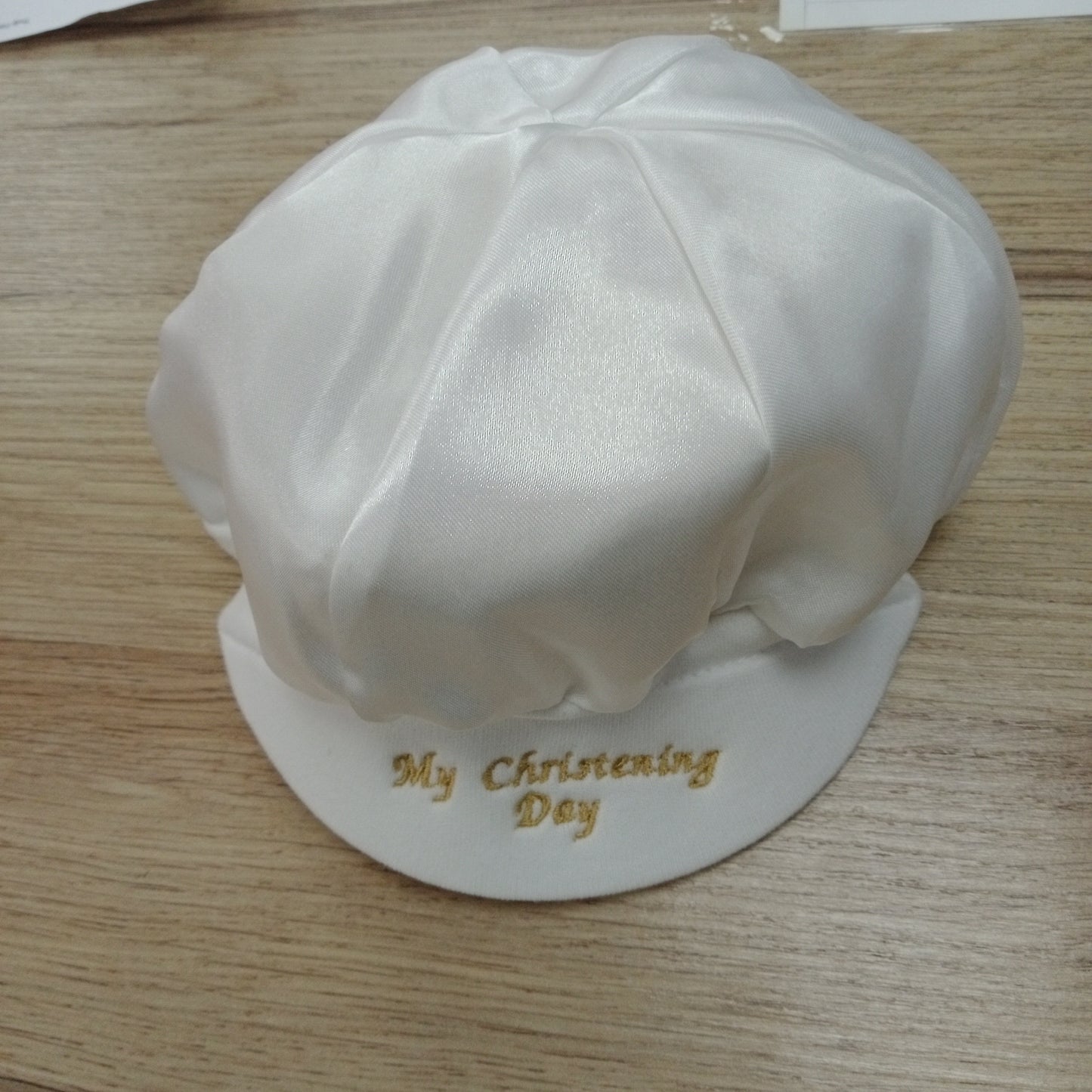 Boys ivory satin my christening day cap