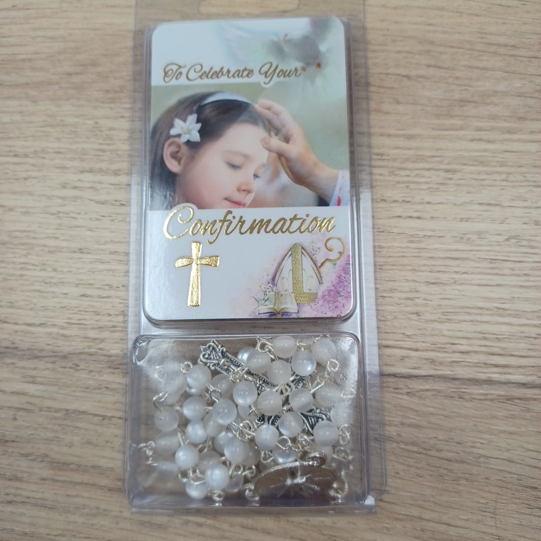 Confirmation girl white beads and prayer