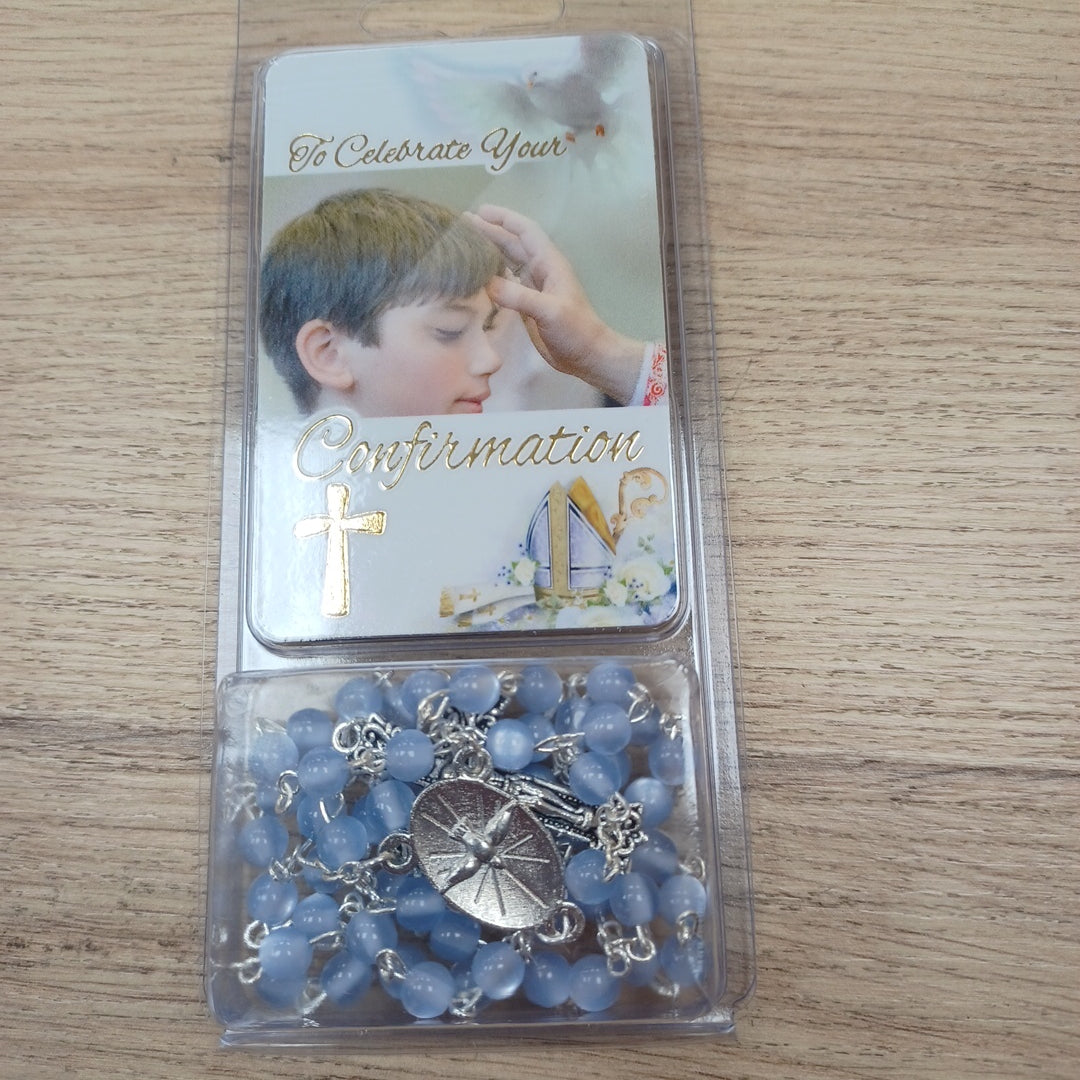 Confirmation boy blue beads and prayer