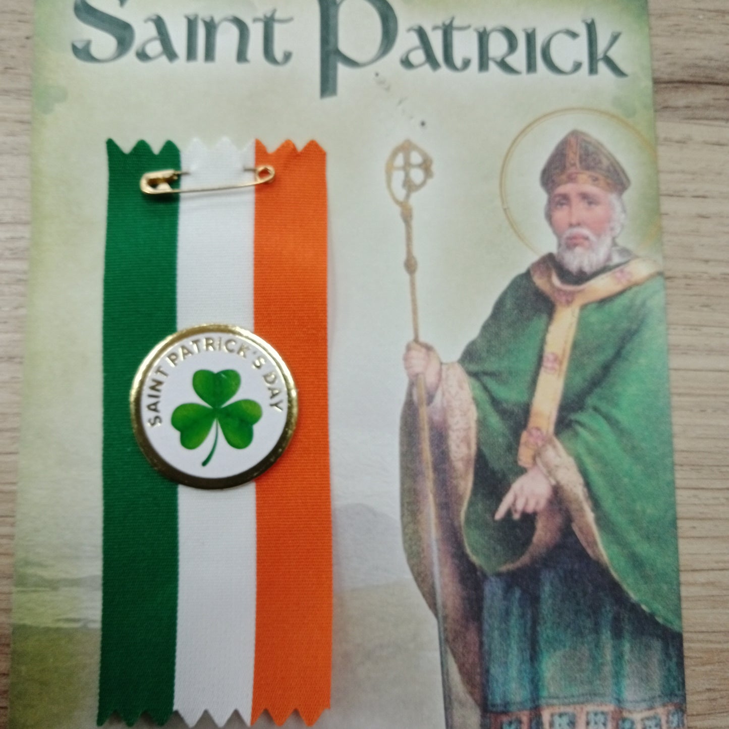 St Patrick's day tricolour badge with shamrock