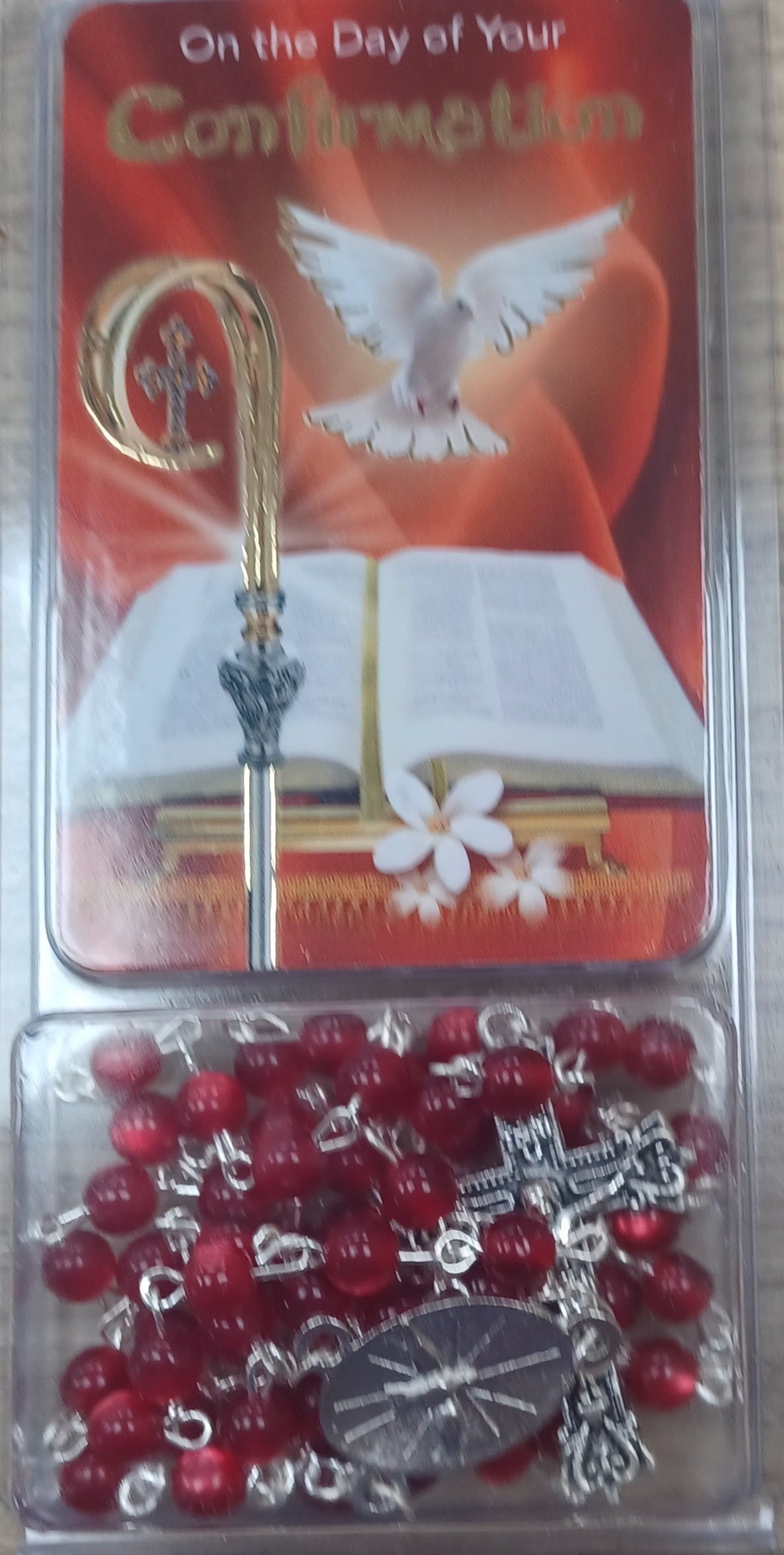 Confirmation red beads and prayer