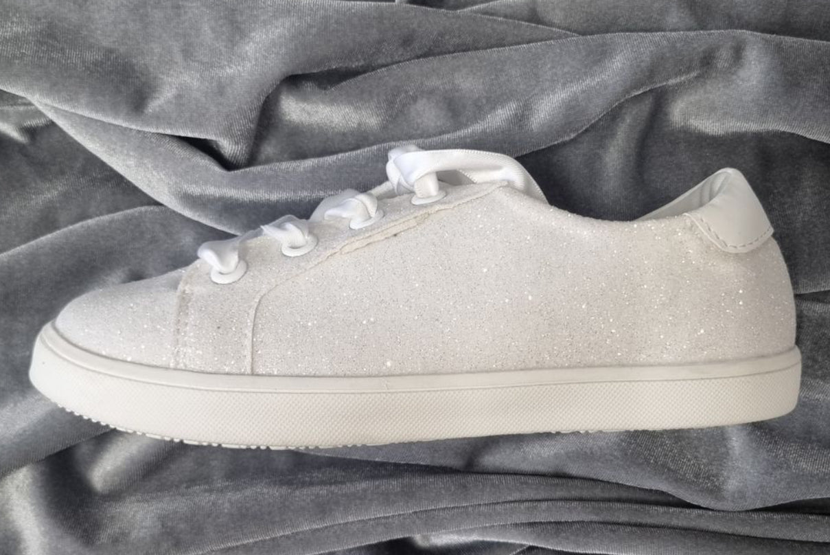 Taylor white communion trainer with ribbon laces
