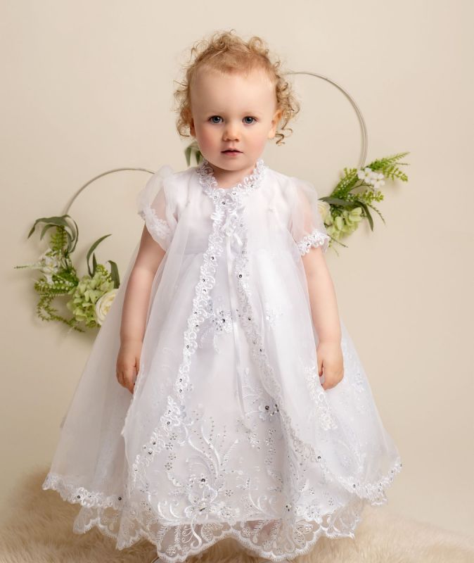 Girls White 396 3-Piece Christening Dress