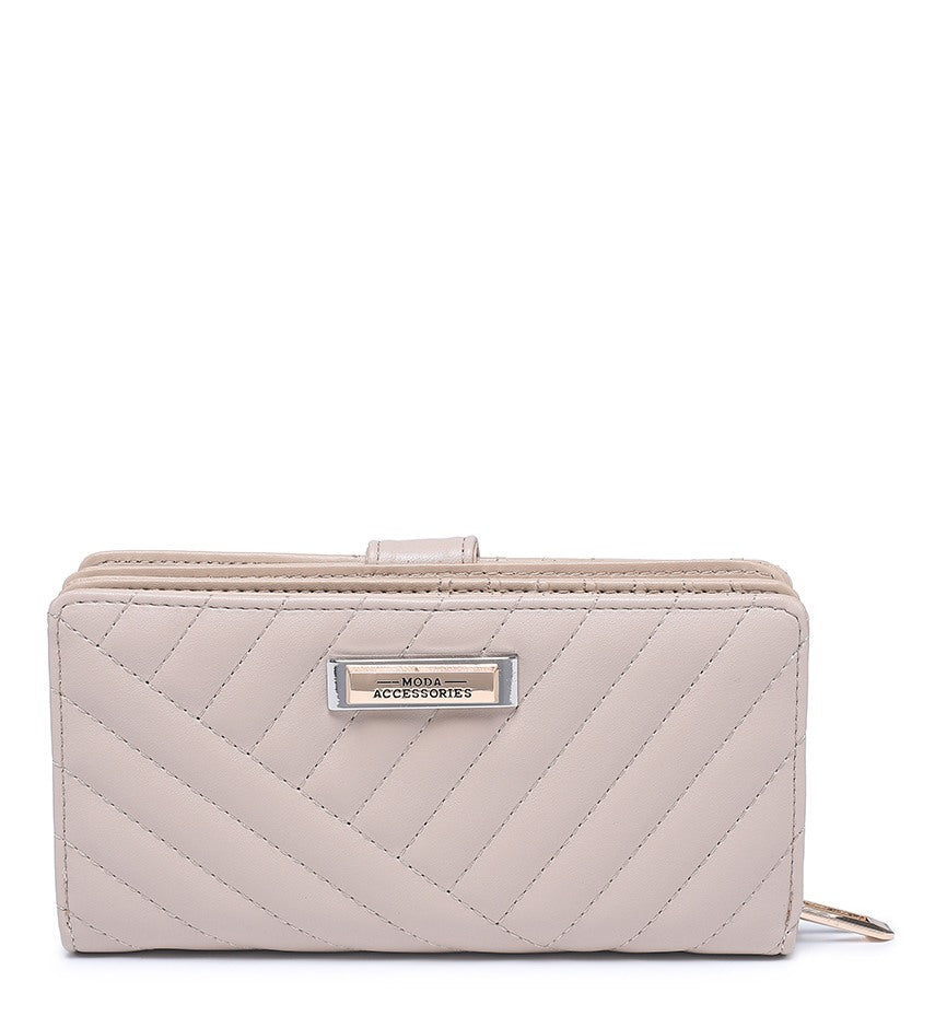 Beige Ladies Purse with Stitched Detailing