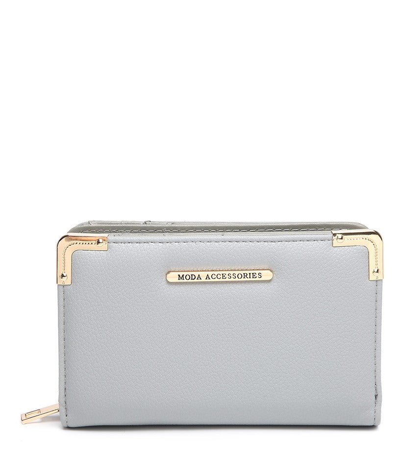 Small Ladies Purse with Gold Detailing in Grey