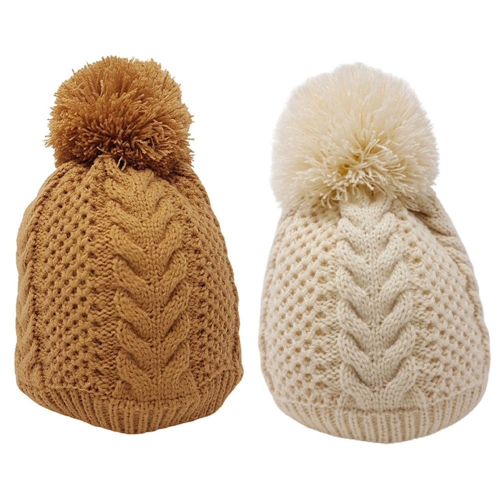 Baby Girls Pattern Knit Pom Beanie Hat