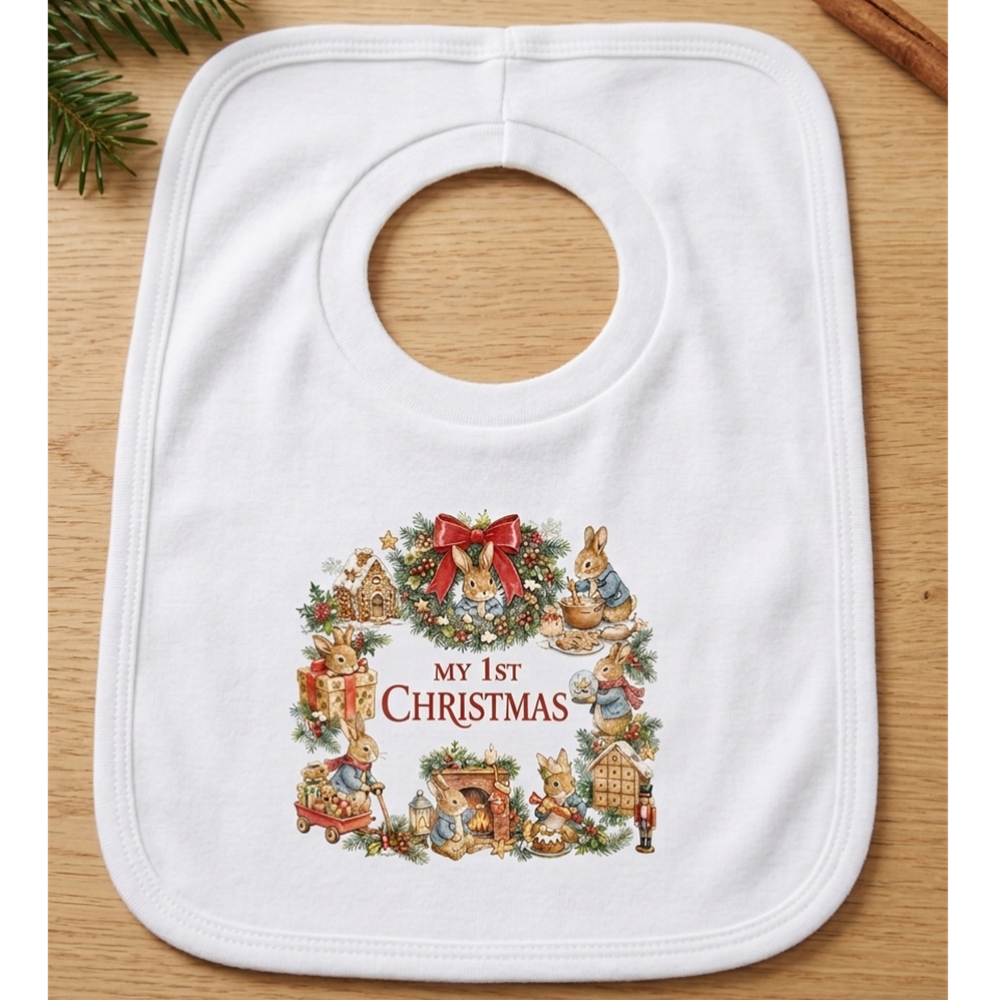 My 1st Christmas Bunny Rabbit Over Head Bib