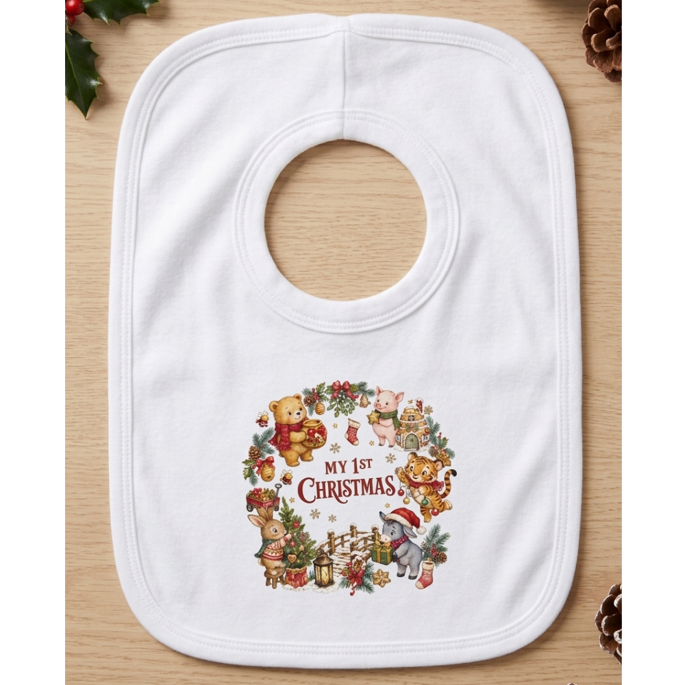 My 1st Christmas Honey Bear and Friends Over Head Bib