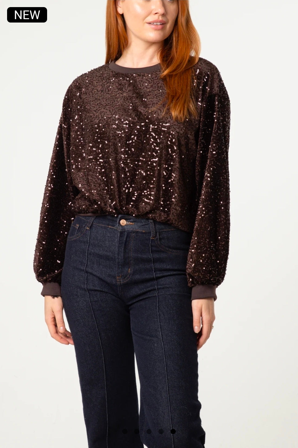 Sequin Brown Round Neck Jumper (8-16)