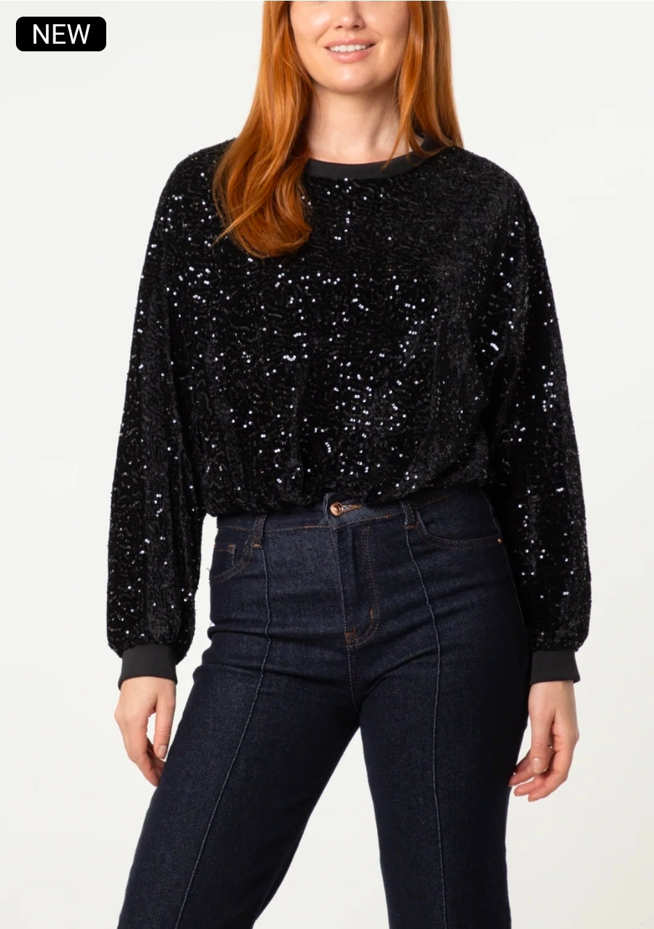 Sequin Black Round Neck Jumper (8-16)