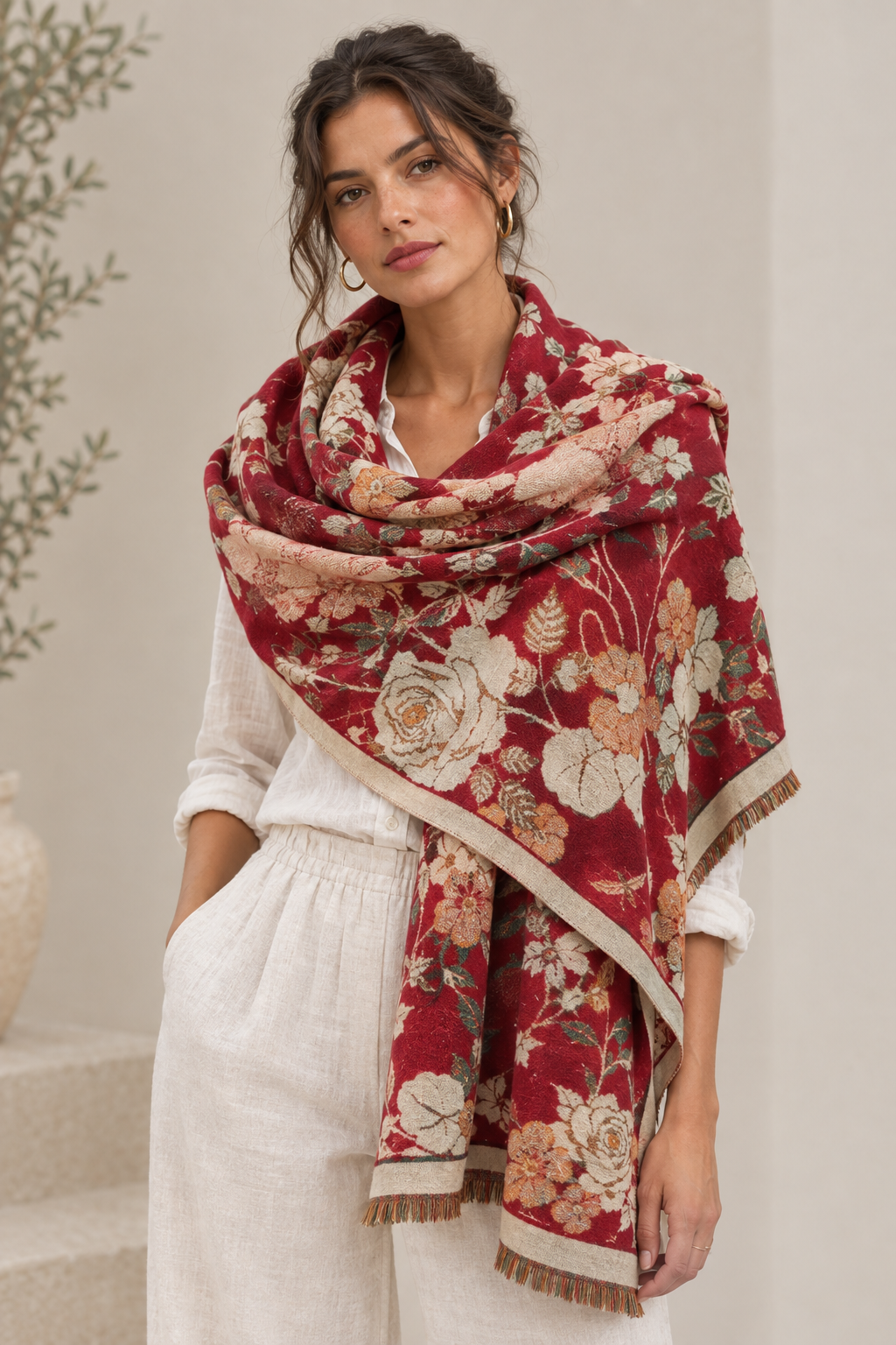 Soft Reversable Floral Patterned Wine Scarf
Shawl Wrap