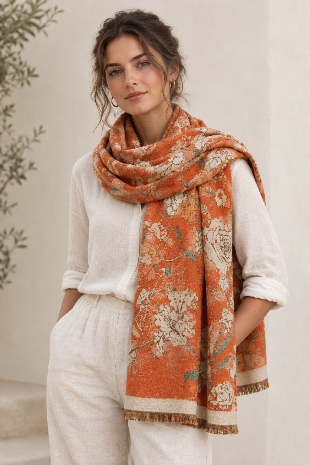 Soft Reversable Floral Patterned Orange Scarf
Shawl Wrap