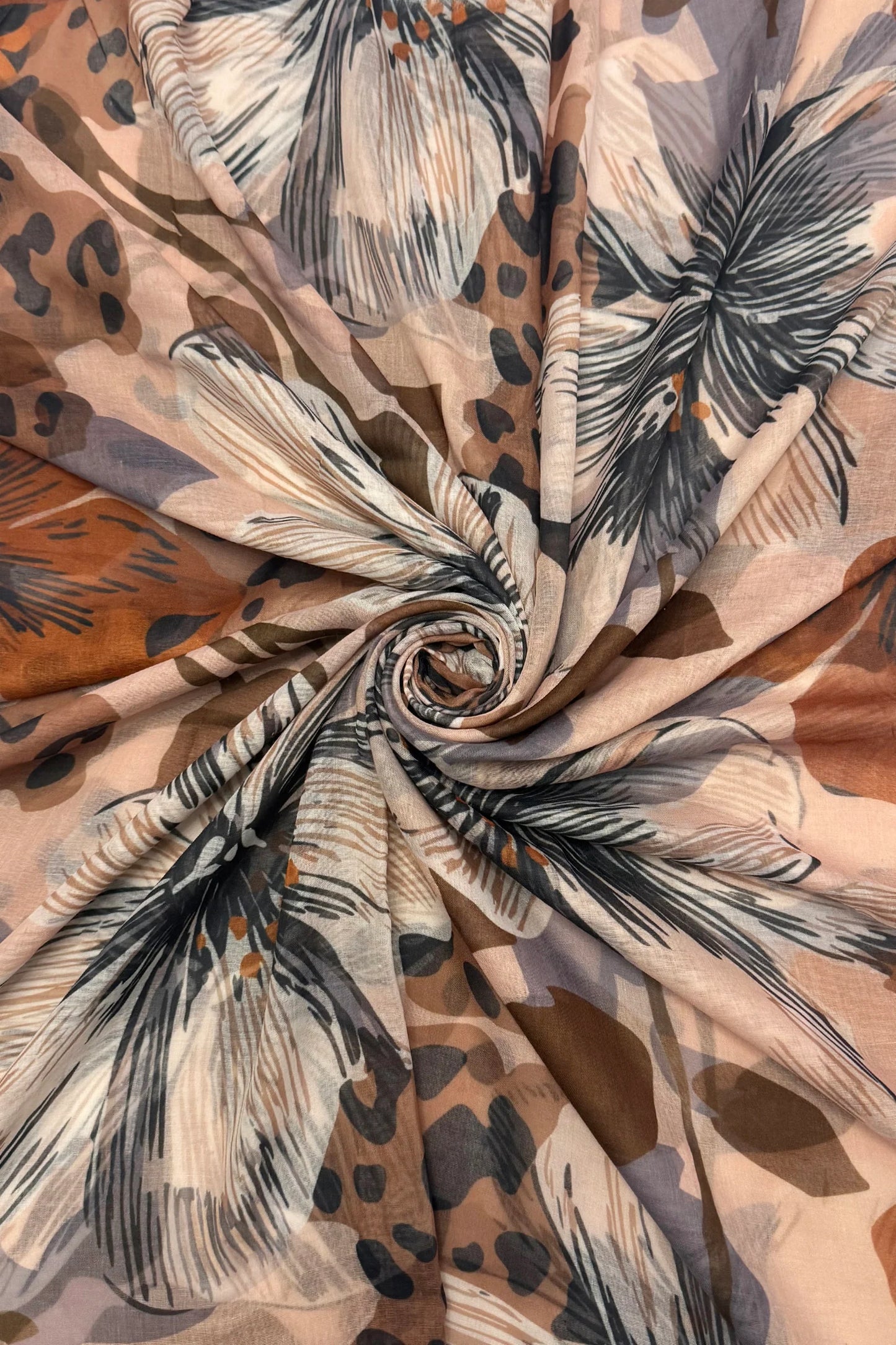 Hibiscus and Leopard Print Frayed Scarf
