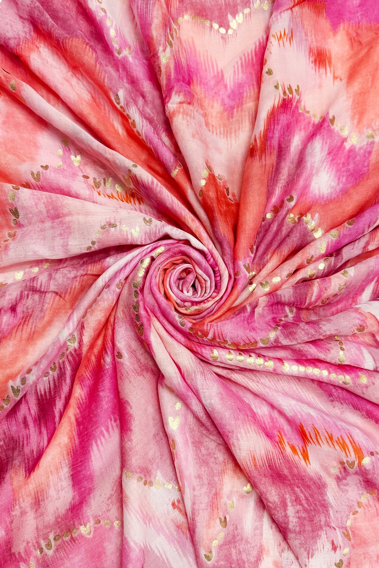 Tie Dye & Foiled Love Heart Scarf in Pink