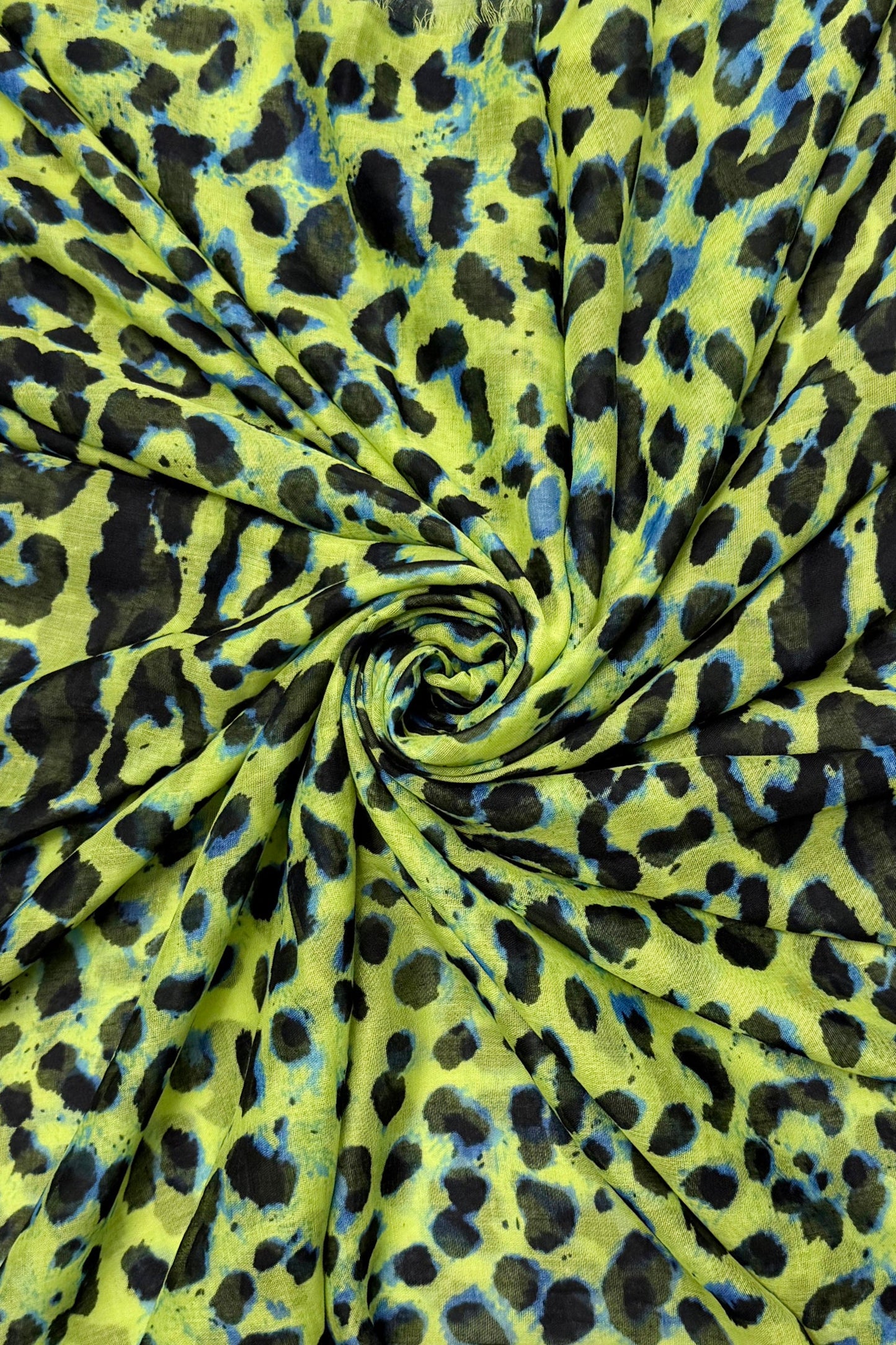 Leopard Print Frayed Scarf in Neon Green