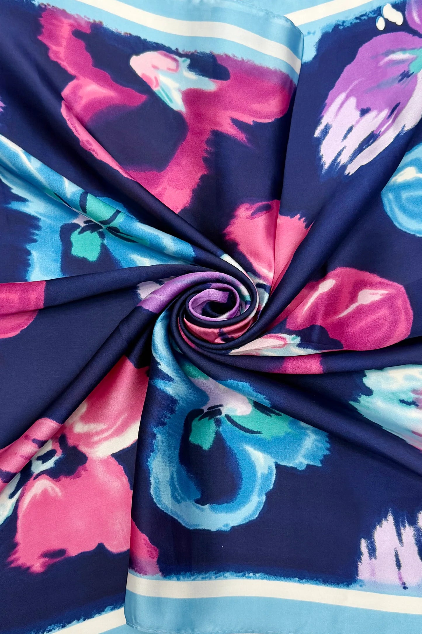 Pansy Floral Print Square Scarf in Blue