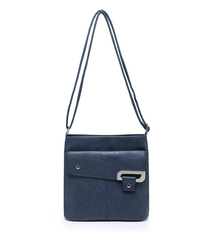 Ladies Blue Crossbody Bag with Front Folding Flap