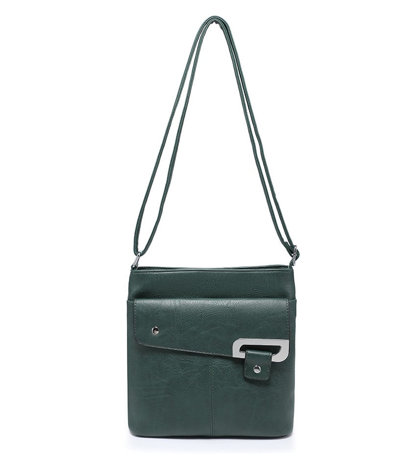 Ladies Green Crossbody Bag with Front Folding Flap