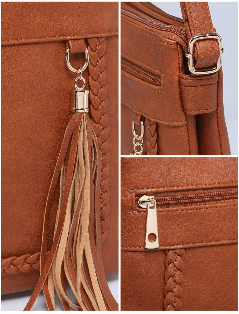 Ladies Crossbody Bag Plait Detail (A34793-W)
