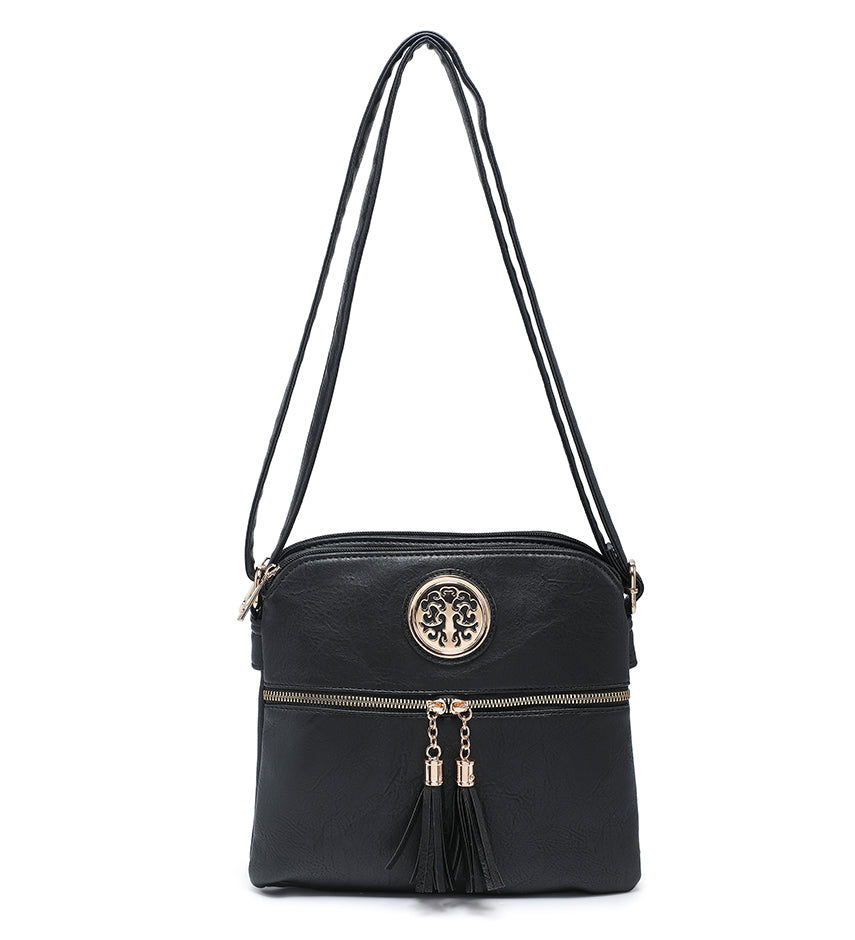Black Ladies Crossbody Bag With Tassel Decoration