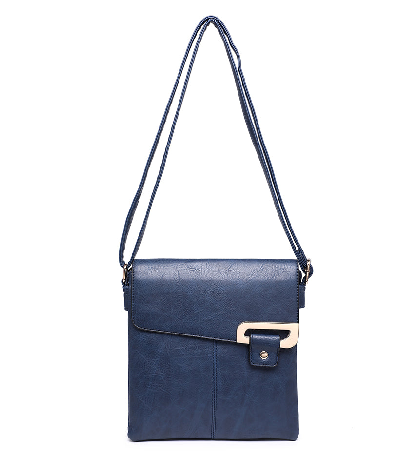 Blue Ladies Crossbody Bag with Folding Flap