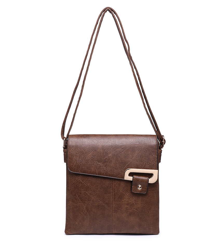 Khaki Ladies Crossbody Bag with Folding Flap