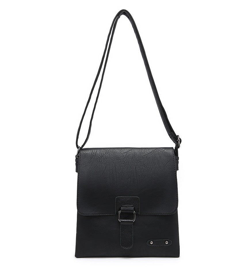 Ladies Black Crossbody Bag with Black Leather Detailing