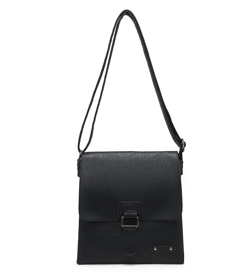 Black Ladies Satchel Style Bag With Leather Buckle