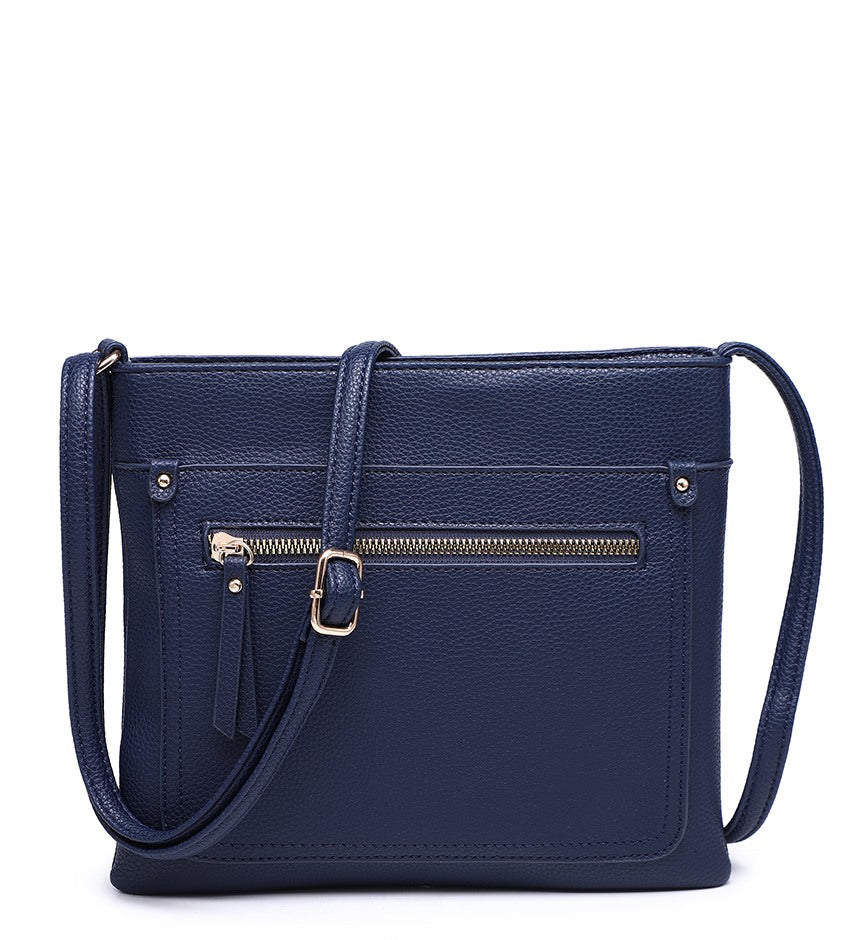 Navy Ladies Crossbody Bag with Front Zip Pouch