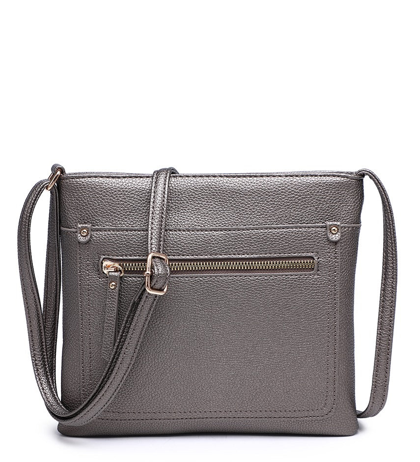 Pewter Ladies Crossbody Bag with Front Zip Pouch