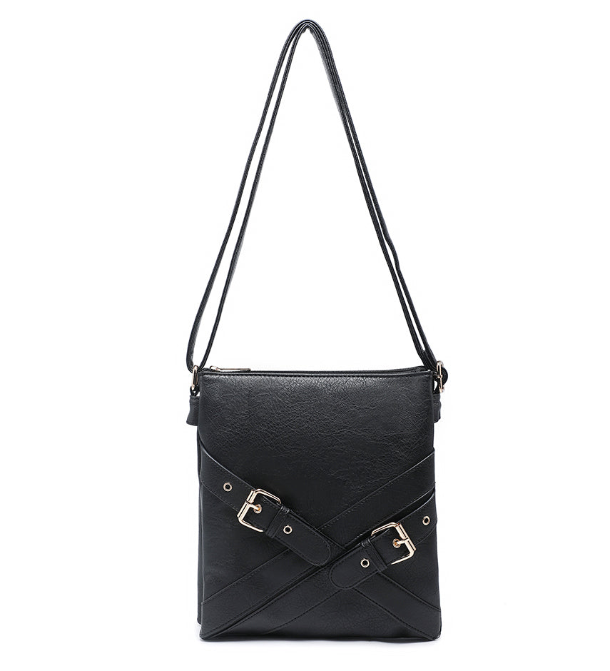 Black Ladies Crossbody Bag With Cross Buckle Detail