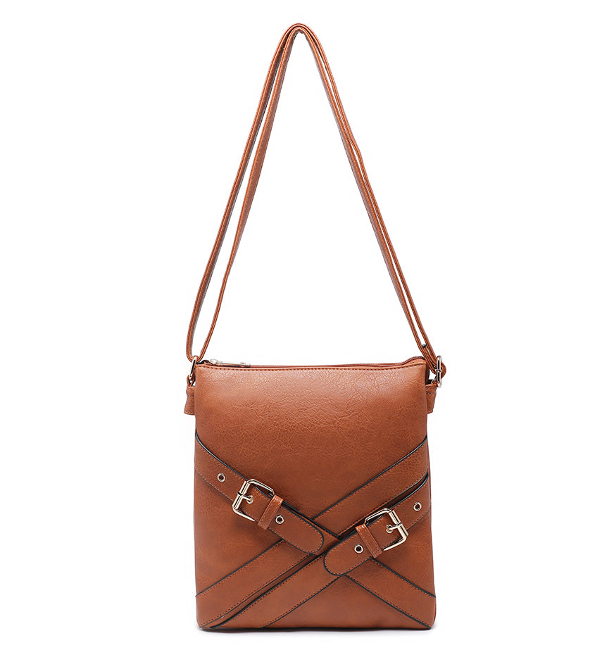Brown Ladies Crossbody Bag With Cross Buckle Detail