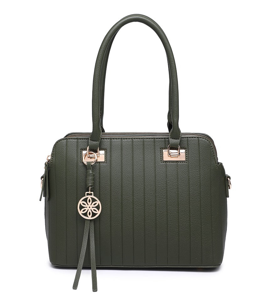 Green Moda Handbag with Gold Detailing