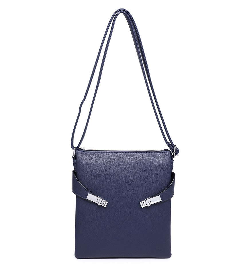 Blue Crossbody Bag with Silver Detailing