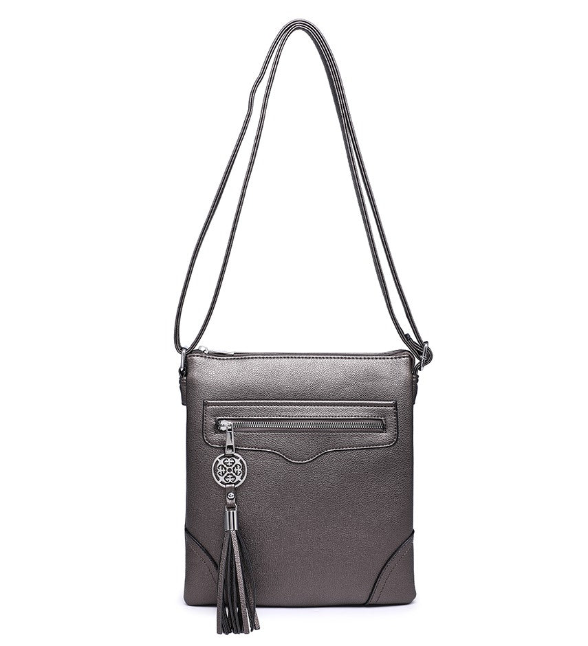 Bronze Crossbody Bag with Tassel Detail