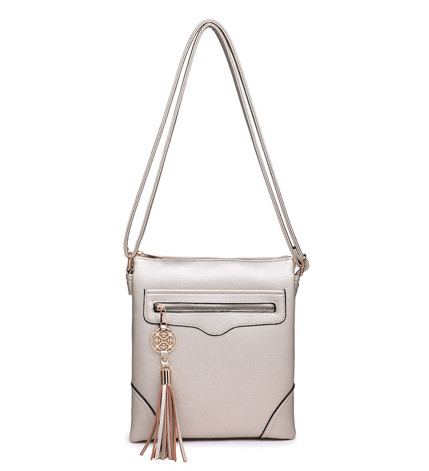 Gold Crossbody Bag with Tassel Detail