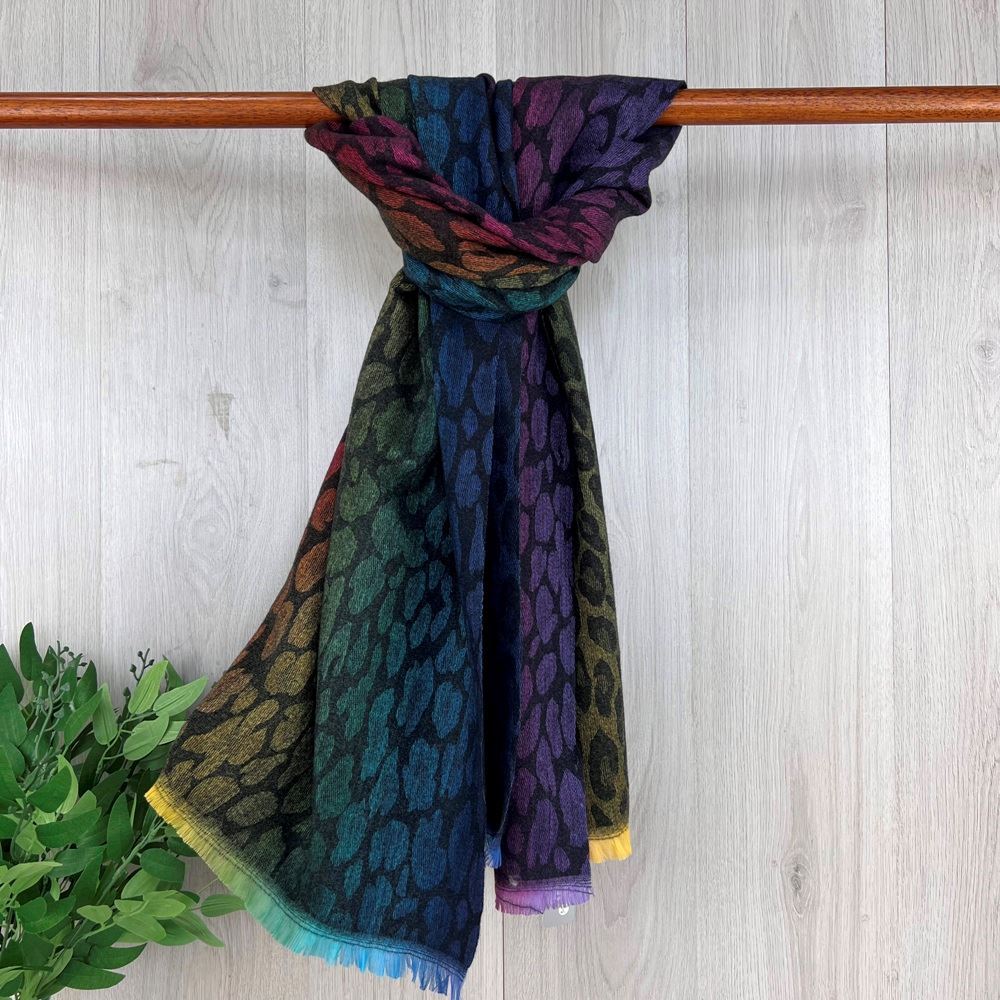 Black Fine Winter Scarf With Coloured Panel Design