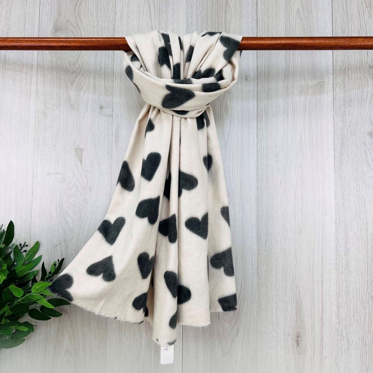 Black Supersoft Winter Scarf With Hearts