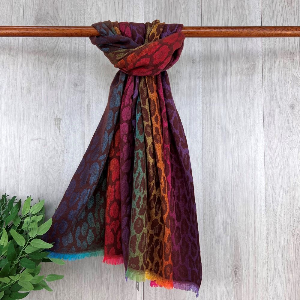 Brown Fine Winter Scarf With Coloured Panel Design