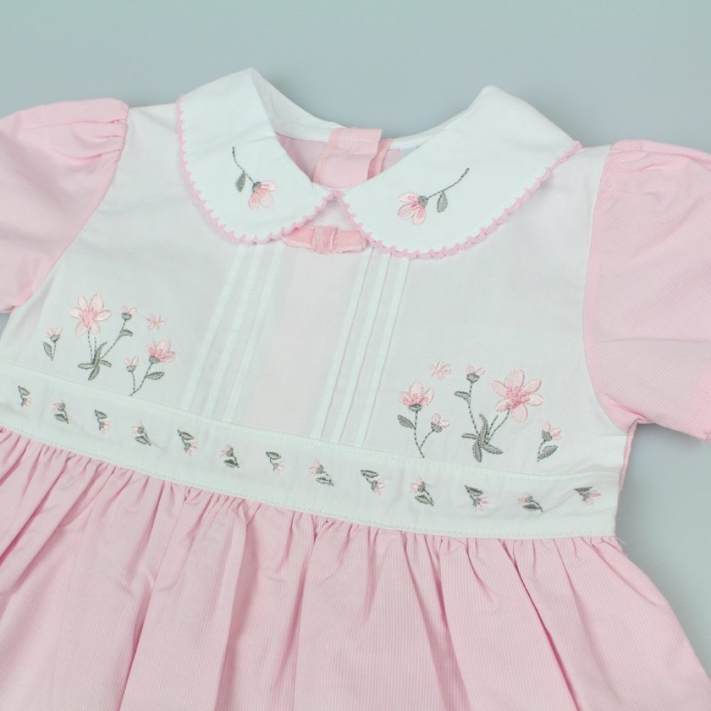 Baby Girls Lined Dress With Embroidery Detail (K34218)