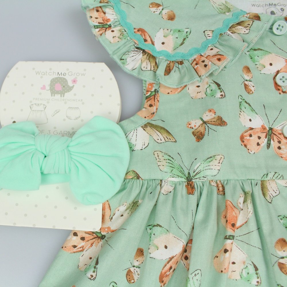 Baby Girls All Over Print Dress, Pant & Headband Set