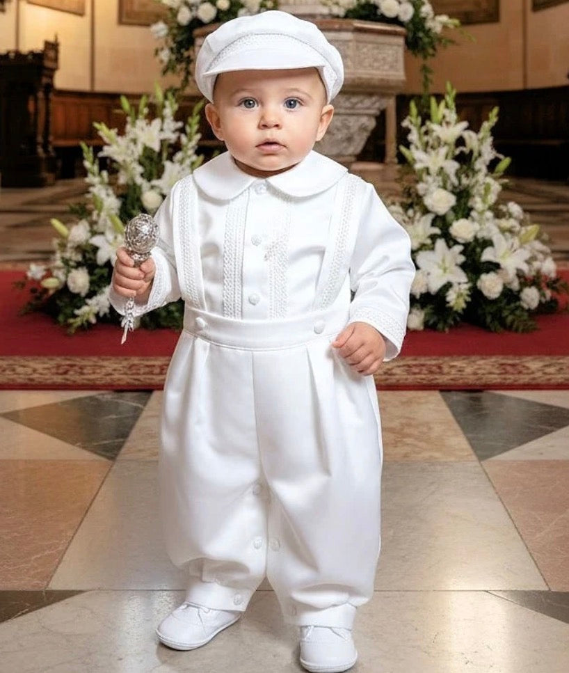 Boys White 3 pc Christening Romper Set chr-107