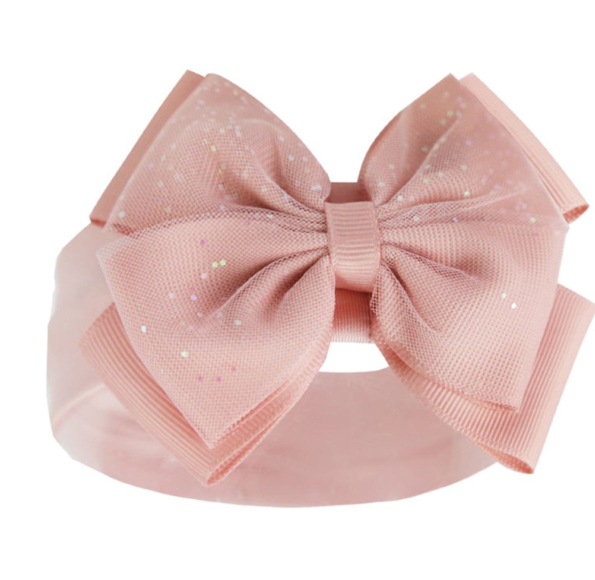 Dusky pink headband with glitter bow