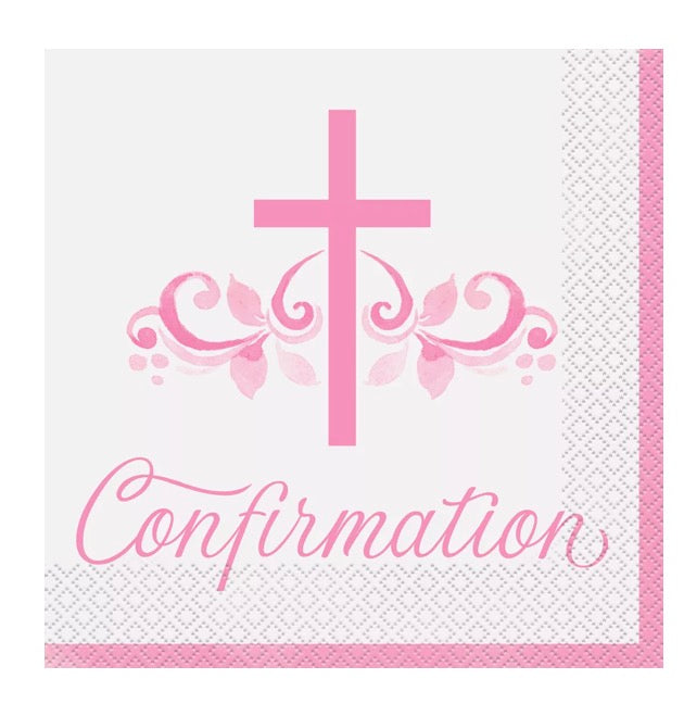 Pink confirmation cross napkins